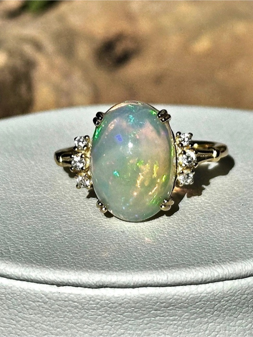 Large Opal Cocktail Ring, 18k Gold Vermeil, Sz 8, BRAND NEW